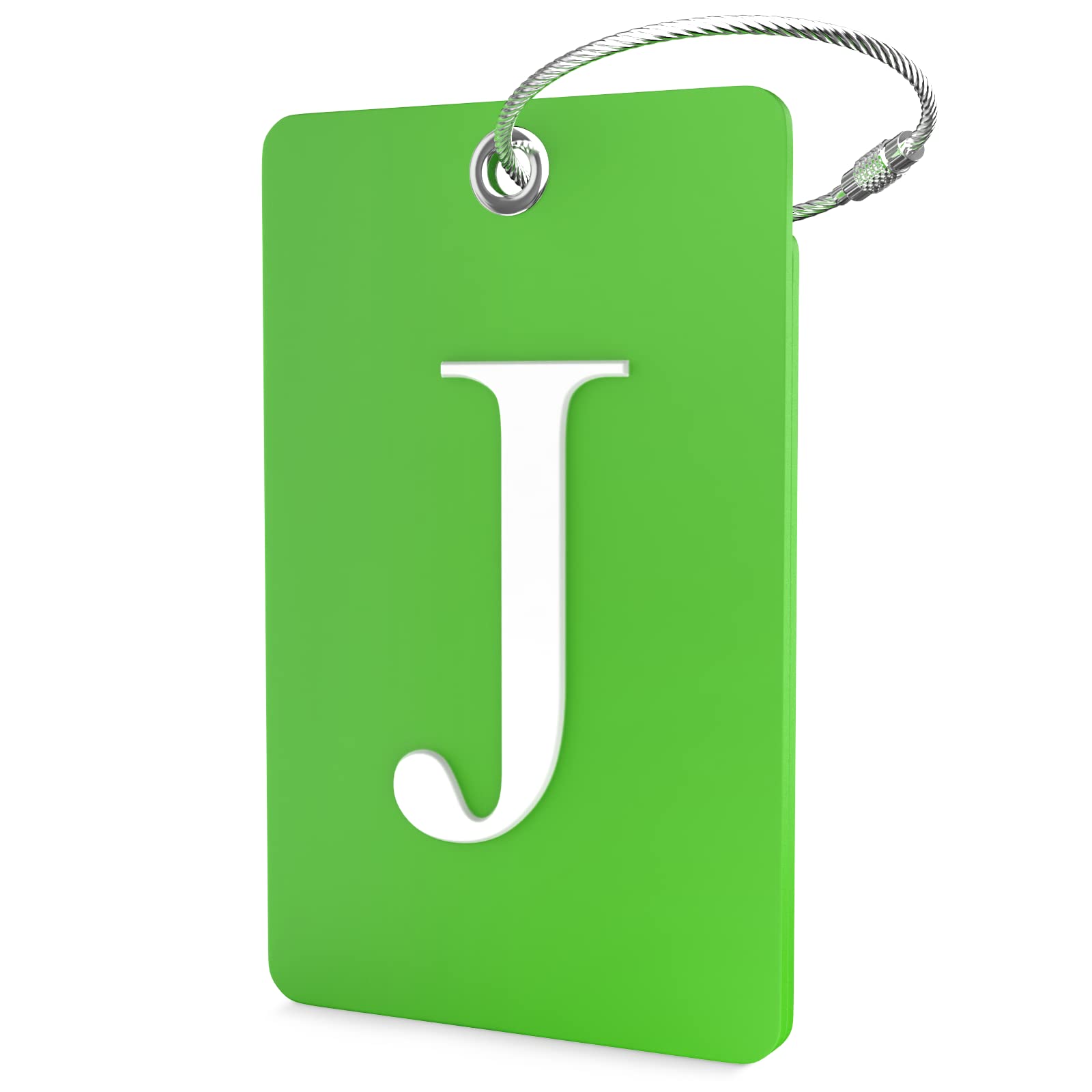 Personalized Luggage Tag with Initial J - Flexible & Durable Stainless Steel Loop for Travel Bags - Perfect for Airports, Suitcases & Backpacks