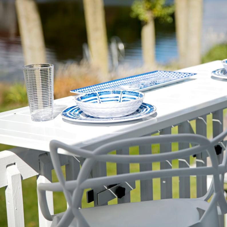 Folding Bar Table for Deck, Balcony & Backyard - Space Saving Railing Table for Terrace, Patio & Outdoor Use - White (Perfect for Small Spaces & Entertaining)