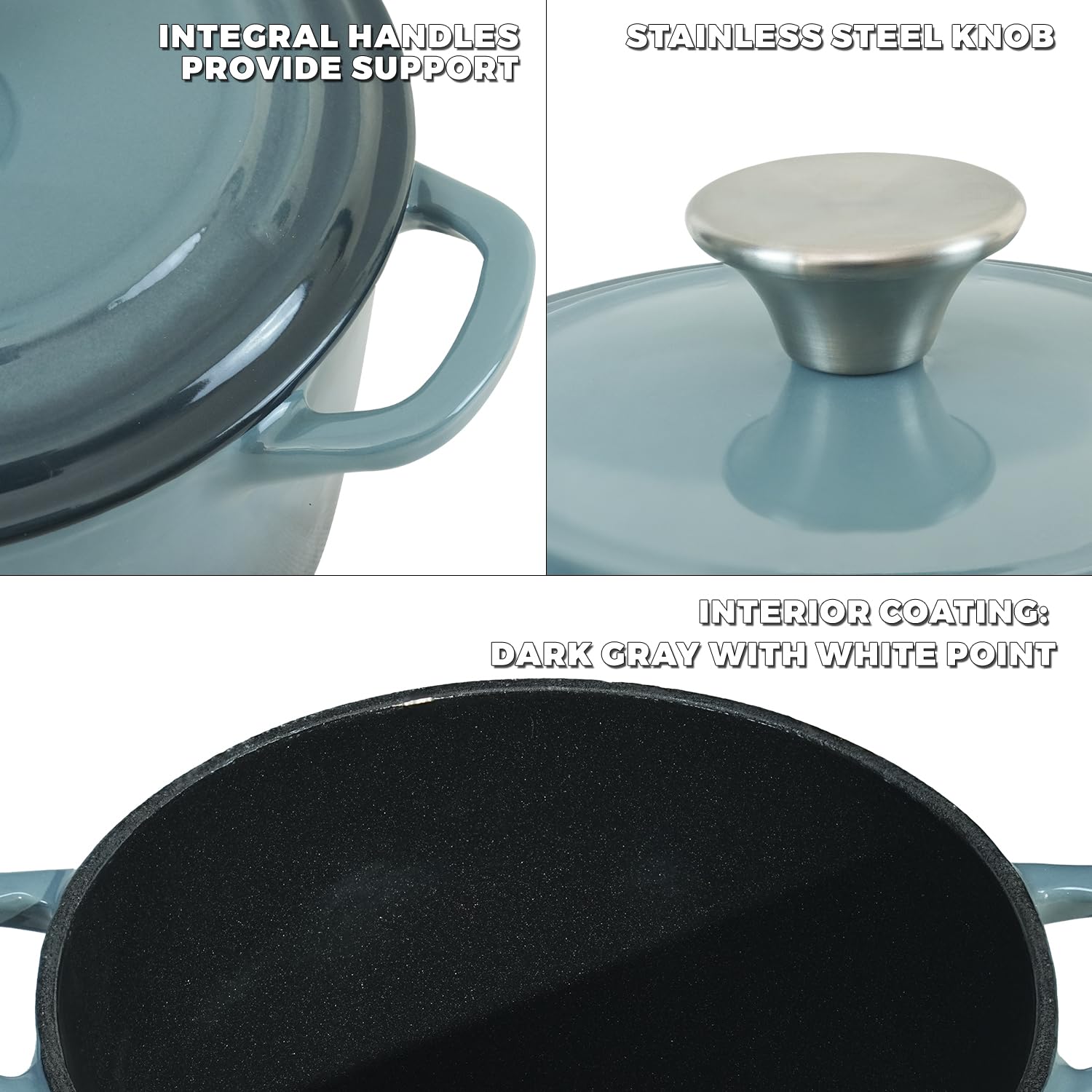 Premium 2.8 qt Enameled Cast Iron Dutch Oven with Lid - Slate Blue Bread Baking Pot, Rice Cooker & Stew Pot with Heat-Resistant Handles | Perfect for Oven, Stovetop & Camping Cooking