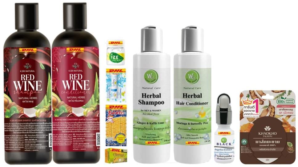 K.Sri Red Wine Herbal Shampoo & Conditioner Set 300ml - Anti Hair Loss Treatment with Natural Herbs, Hair Growth Serum for Thicker Hair | Fast DHL Shipping | Perfect for Daily Hair Care & Scalp Nourishment