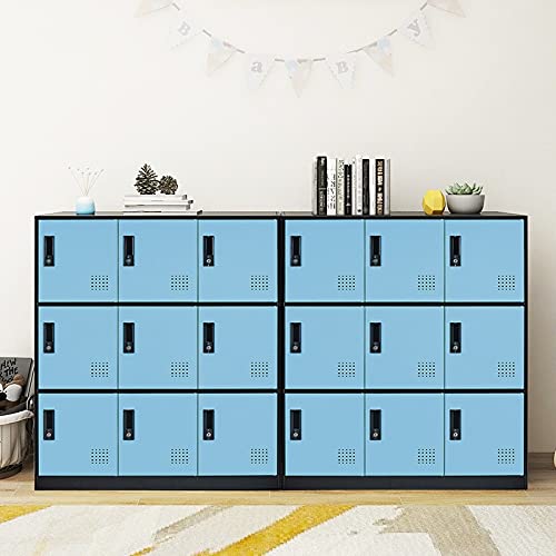 9-Door Metal Storage Locker Cabinet with Lock - Office, Home & School Organizer for Classroom, Gym, Kids Room & Playroom - Durable Blue Storage Solution for Sports Equipment, Toys & School Supplies
