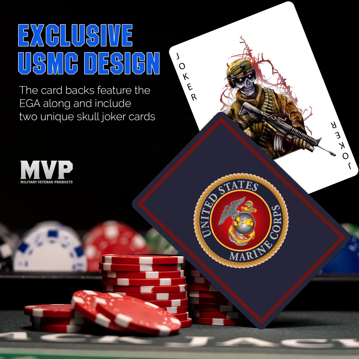 USMC Marine Corps Playing Cards - Professional Quality with Rank Insignia | Military Gift for Marines, Veterans & Collectors | Perfect for Poker Nights, Military Events & Patriotic Gifts | Disabled Veteran Owned Business