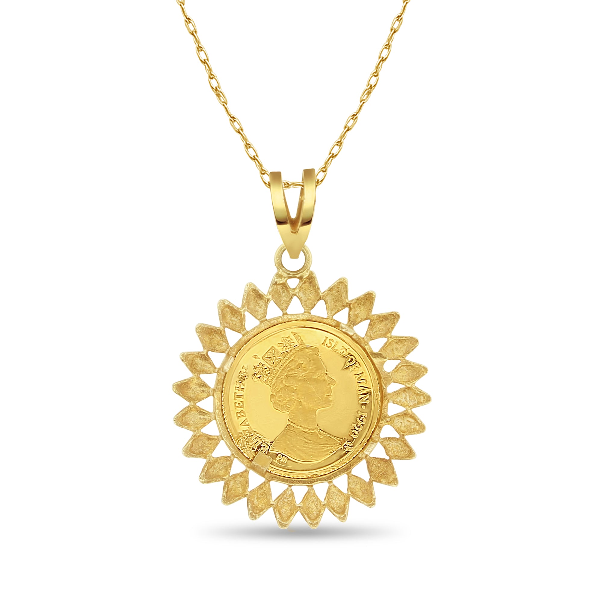 1/25 OZ Isle of Man Fine Gold Coin with Aztec Style Bezel - Perfect for Collectors, Investors & Unique Gift Giving