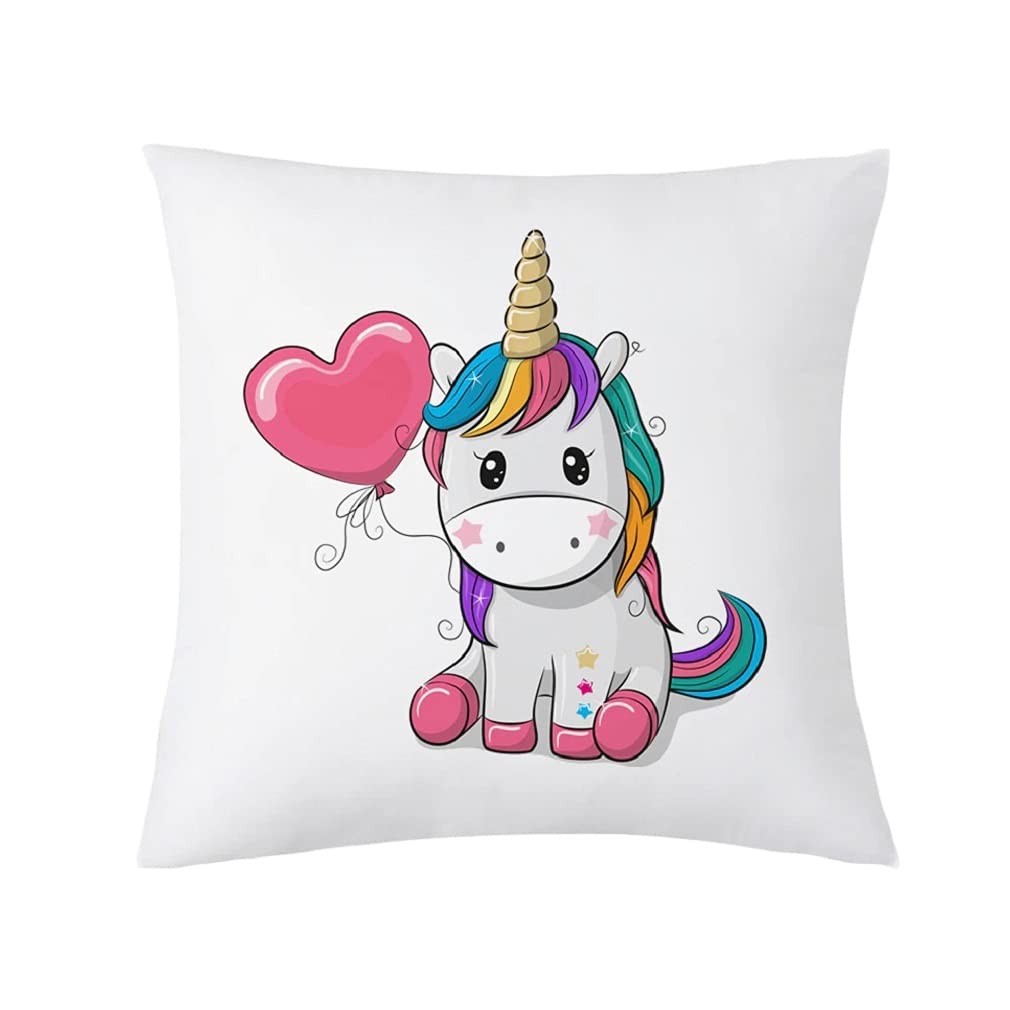 Cute Unicorn with Heart Balloon Throw Pillow Cover for Girls - Mermaid Bunny Ballerina Themed Decorative Pillowcase - Perfect for Kids' Room, Nursery, or Playroom Decor
