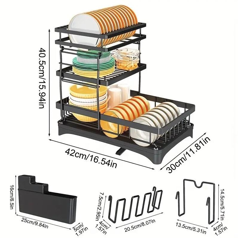 NYTRYD Adjustable Over Sink Dish Drying Rack - 85 x 30 x 80cm Full Carbon Steel Kitchen Drainer Shelf with Multifunctional Organizers | Space-Saving Storage Solution for Small Kitchens & Apartments