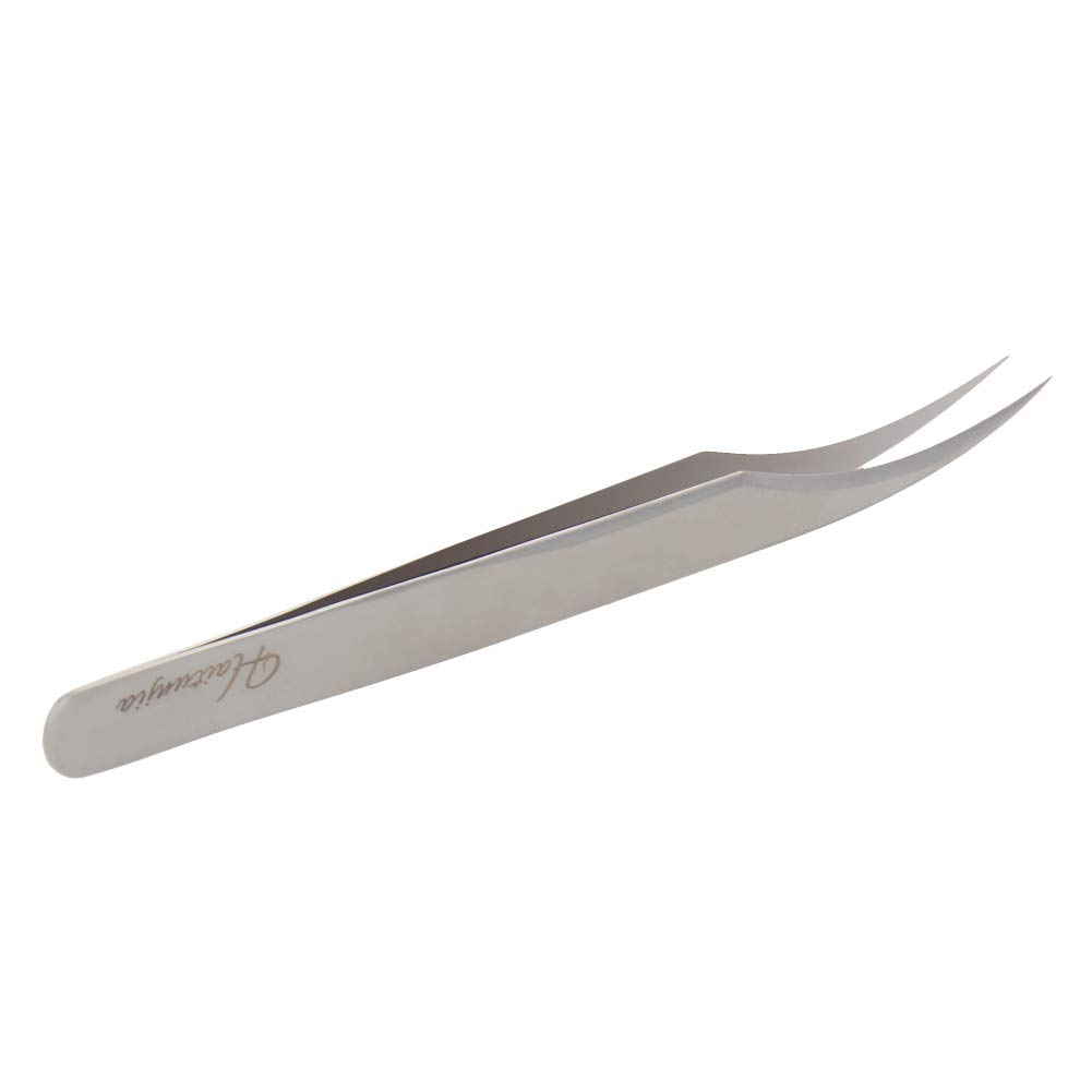 Utoolmart 125mm Professional Stainless Steel Precision Tweezers - Dolphin-Shaped Tip Eyelash Extension Tweezers with Leather Case - Perfect for Salon, DIY Lash Extensions & Beauty Professionals