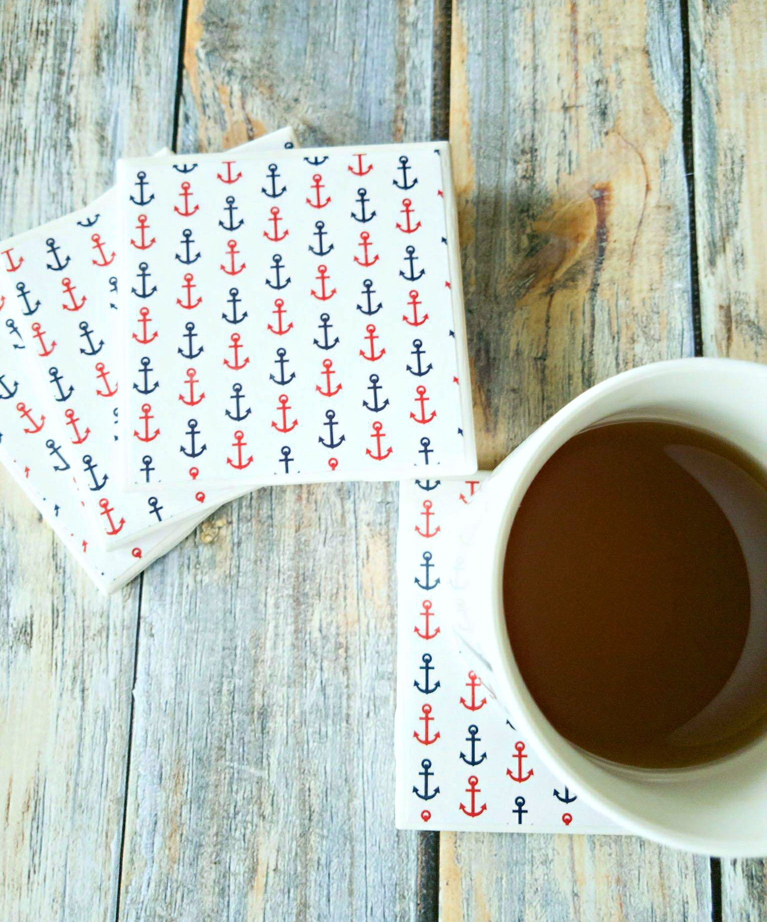 Ceramic Tile Coasters Set of 4 - Non-Slip Drink Coasters for Table Protection - Perfect for Coffee, Wine, and Beverage Use at Home, Office, or Restaurant