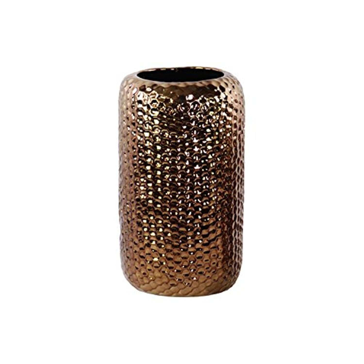 Elegant Large Ceramic Round Vase with Dimpled Texture and Polished Chrome-Copper Finish - Perfect for Home Decor, Wedding Centerpieces, and Floral Arrangements