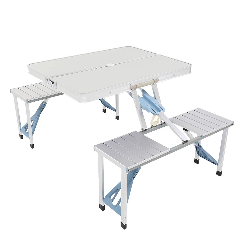 Foldable Picnic Table with 4 Chairs & Umbrella Hole - Portable Outdoor Dining Set for Camping, Beach, Backyard & Tailgating - Compact Suitcase Design for Easy Travel Storage