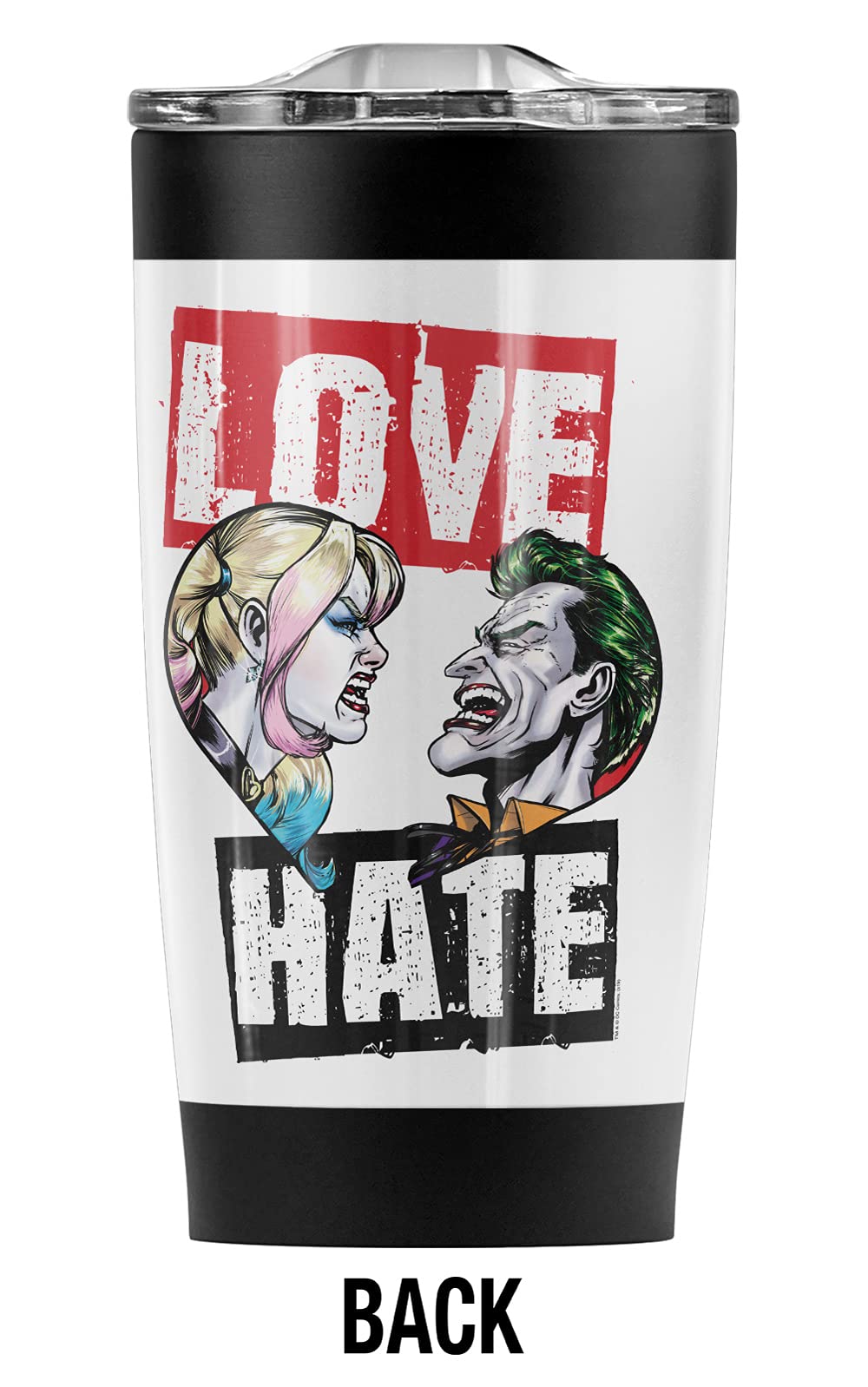 Harley Quinn Joker Love Hate Stainless Steel Tumbler 20oz - Vacuum Insulated Double Wall Coffee Travel Mug with Leakproof Lid - Keeps Hot & Cold for Hours - Perfect for Office, Gym, Commuting & Outdoor Adventures