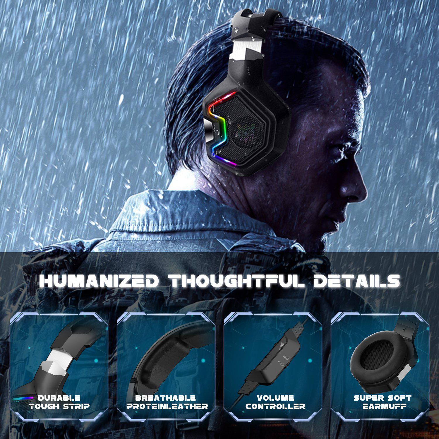 ONIKUMA K10 Pro Wired Gaming Headset with RGB Lighting - Noise Cancelling Mic, Comfortable Ear Cushions for PC, PS4, Xbox, Nintendo Switch - Perfect for FPS, MOBA Games and Online Streaming