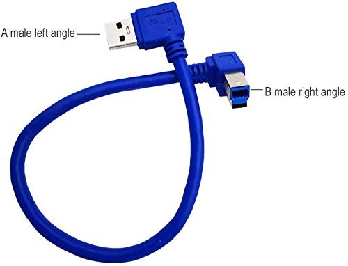 Seadream 1ft USB 3.0 Printer Cable - SuperSpeed USB A Male to USB B Male 90 Degree Angled Connector (Left & Right Angle) for HP, Epson, Canon Printers - Perfect for Tight Spaces & Home Office Setup