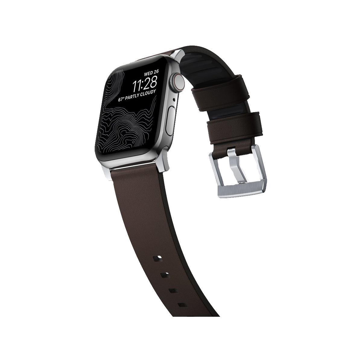 Nomad Active Band Pro 40mm / 41mm Silver Stainless Steel with Genuine Brown Leather Strap - Compatible with Apple Watch for Workout, Travel & Everyday Wear