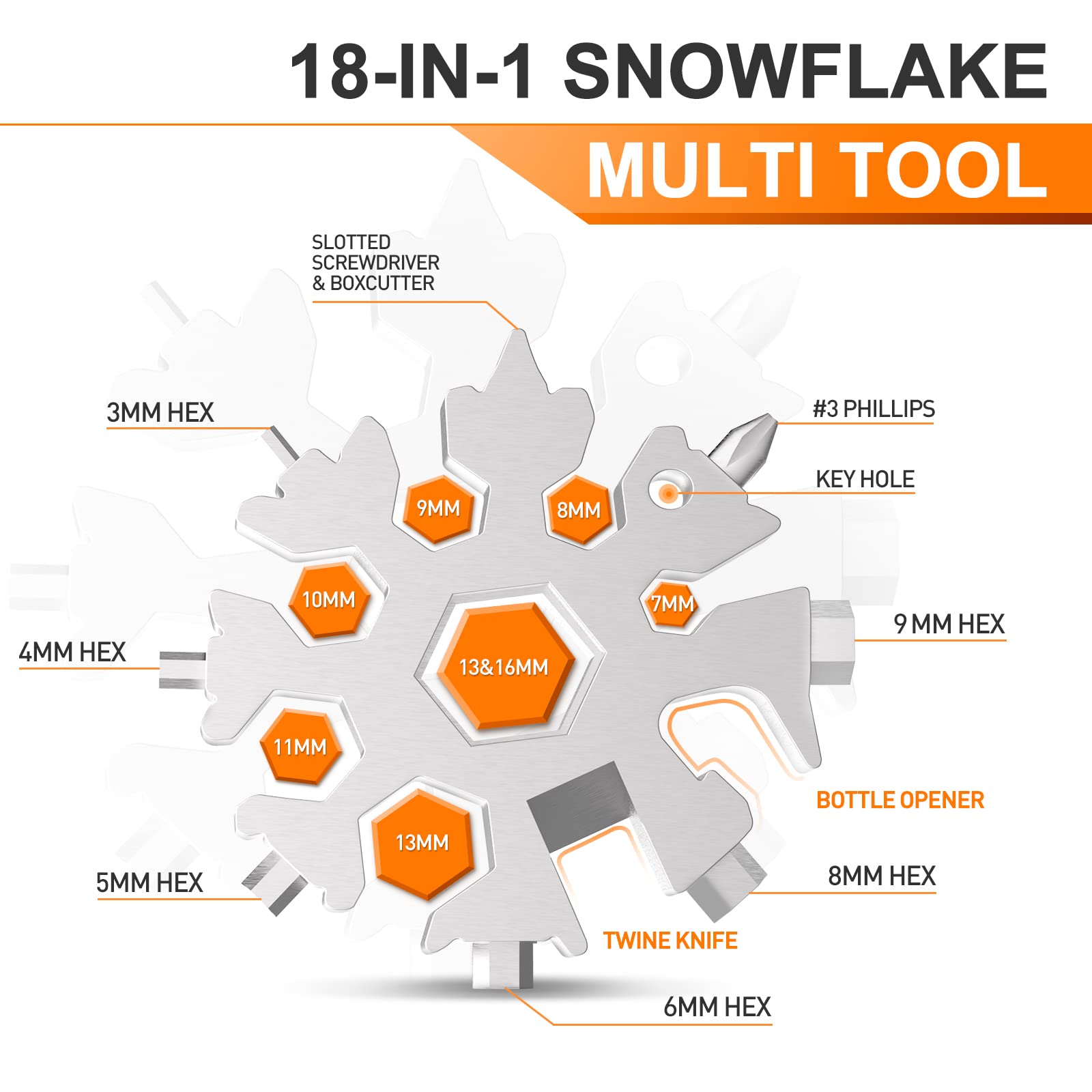 18-in-1 Snowflake Multitool for Men - Premium Stocking Stuffer Gift for Dad, Husband & Boyfriend | Christmas Gadgets, Cool Tools & Practical Gifts for Men Who Have Everything | Perfect for Camping, Hiking, DIY Projects & Everyday Carry