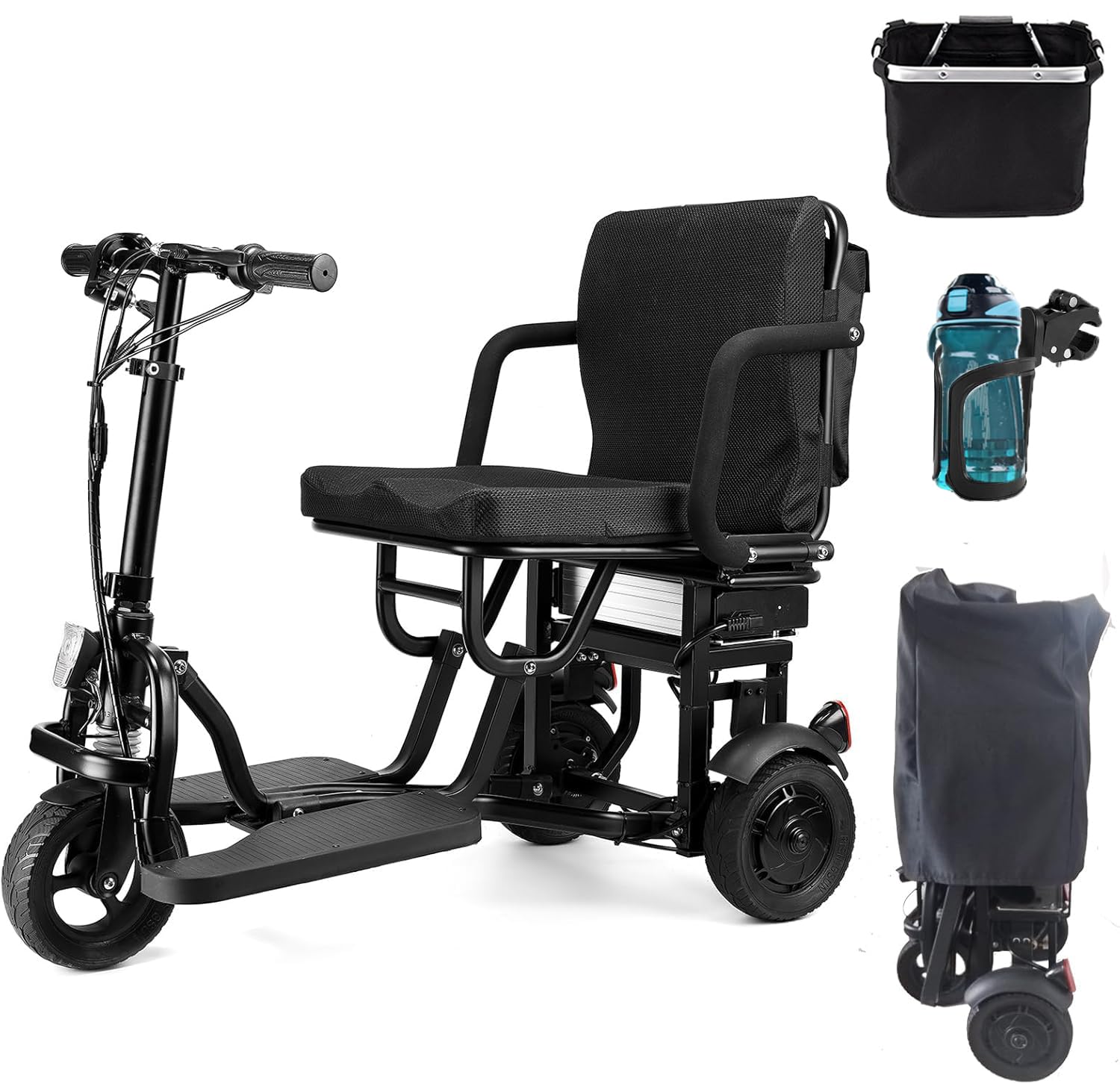 New 3-Wheel Folding Mobility Scooter for Adults & Seniors - Lightweight Foldable Electric Scooter with Long-Range Lithium Battery, 300lbs Weight Capacity, Basket & Cup Holder - Perfect for Shopping, Travel & Outdoor Activities