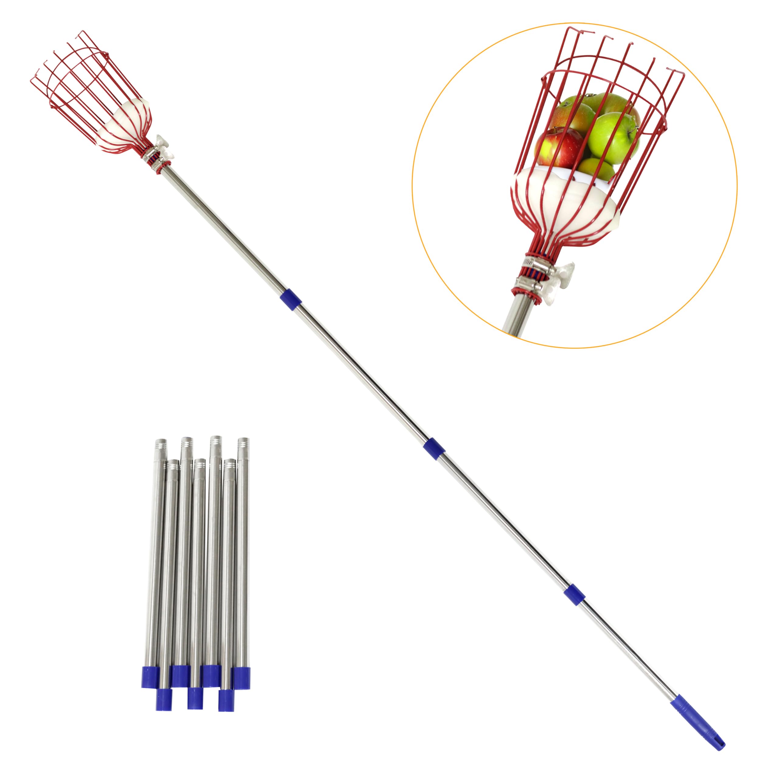 Trademark Innovations Fruit Picker Tool - Extendable Stainless Steel Fruit Harvester with Basket for Apples, Pears & Citrus - Perfect for Home Garden, Orchard & Farm Use