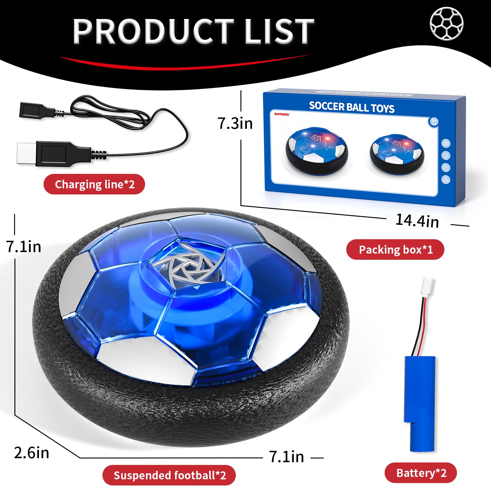 2PCS Hover Soccer Ball Toys for Kids - Indoor Outdoor Sports Game for Boys & Girls Ages 3-8 - Cool Birthday Gifts for 3 4 5 Year Old Boys - Perfect for Backyard Play, Birthday Parties & Family Fun