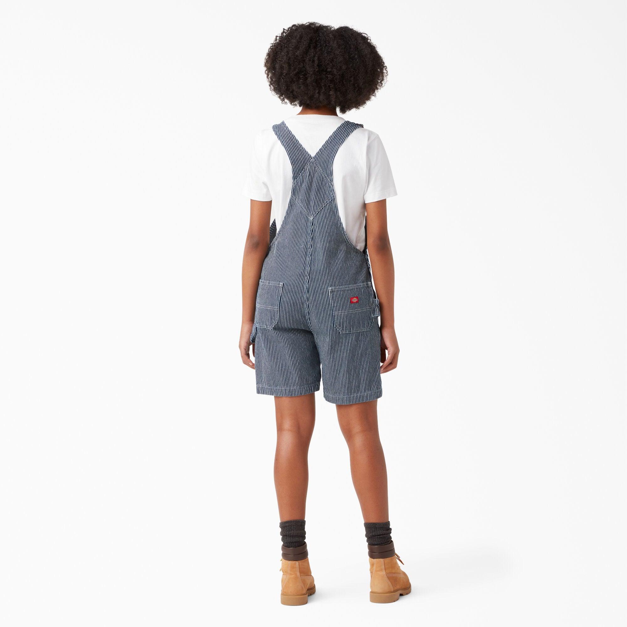 Women's Relaxed Fit Bib Shortalls - Size 7, Rinsed Hickory Stripe Denim Overalls for Casual Wear & Summer Outfits