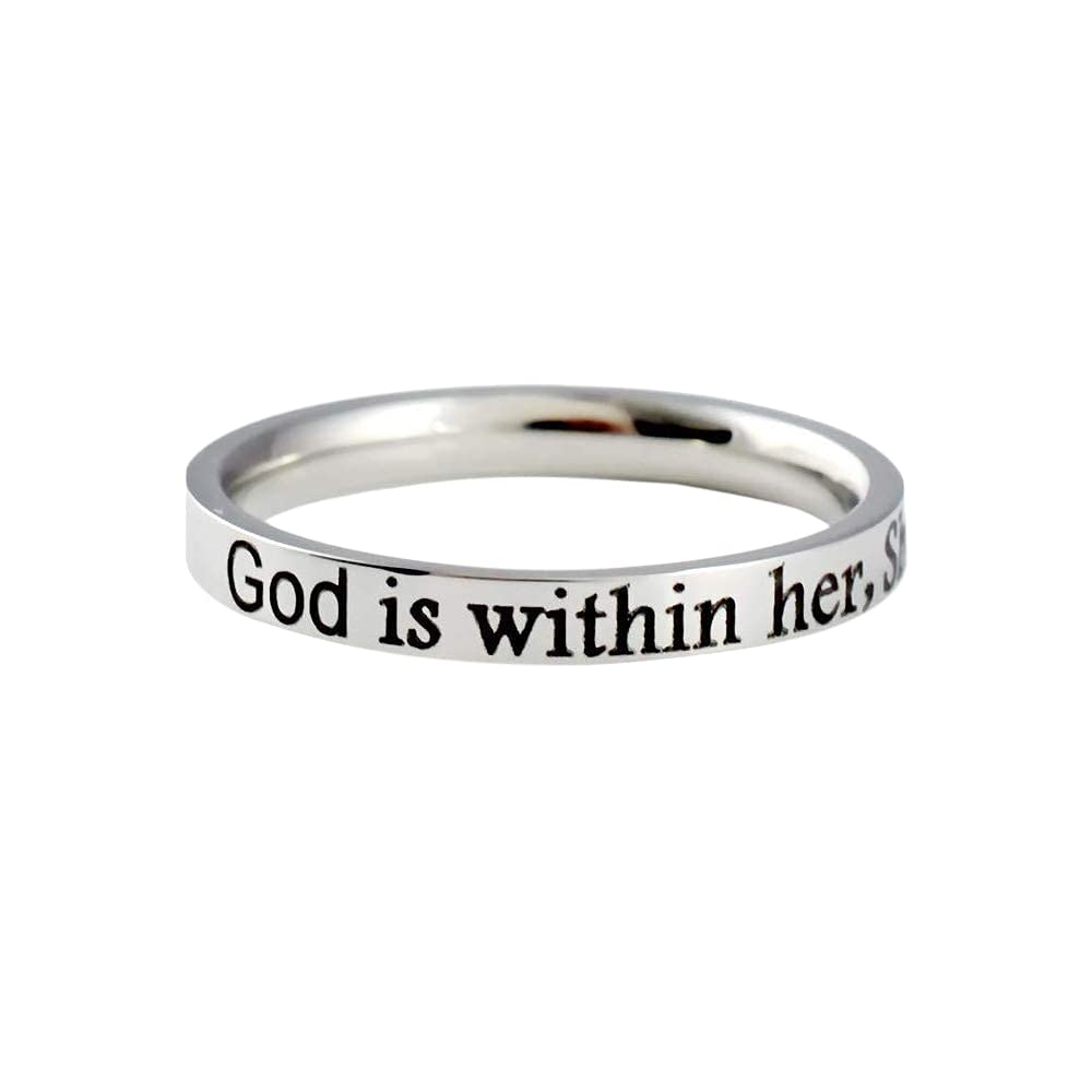 Christian Stainless Steel Stackable Ring - Psalm 46:5 Inspirational Gift for Sisters & Friends