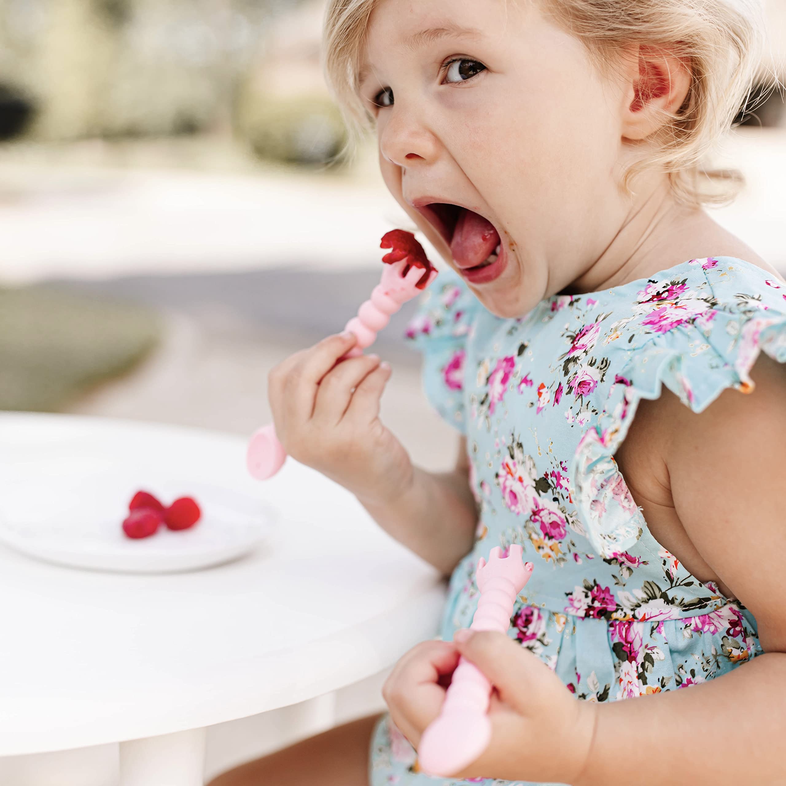 Ryan & Rose Cutie Tensils Baby Spoon and Fork Set [2 Pack] - Soft Grip, BPA-Free for Infants & Toddlers - Perfect for First Foods, Baby-Led Weaning & Mealtime (Ballet Pink)