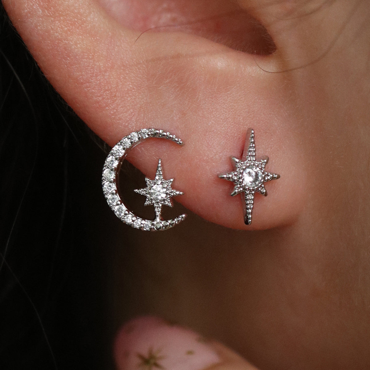 Moon and Star Stud Earrings for Women - Dainty Celestial Jewelry - Perfect for Everyday Wear, Gifts & Special Occasions
