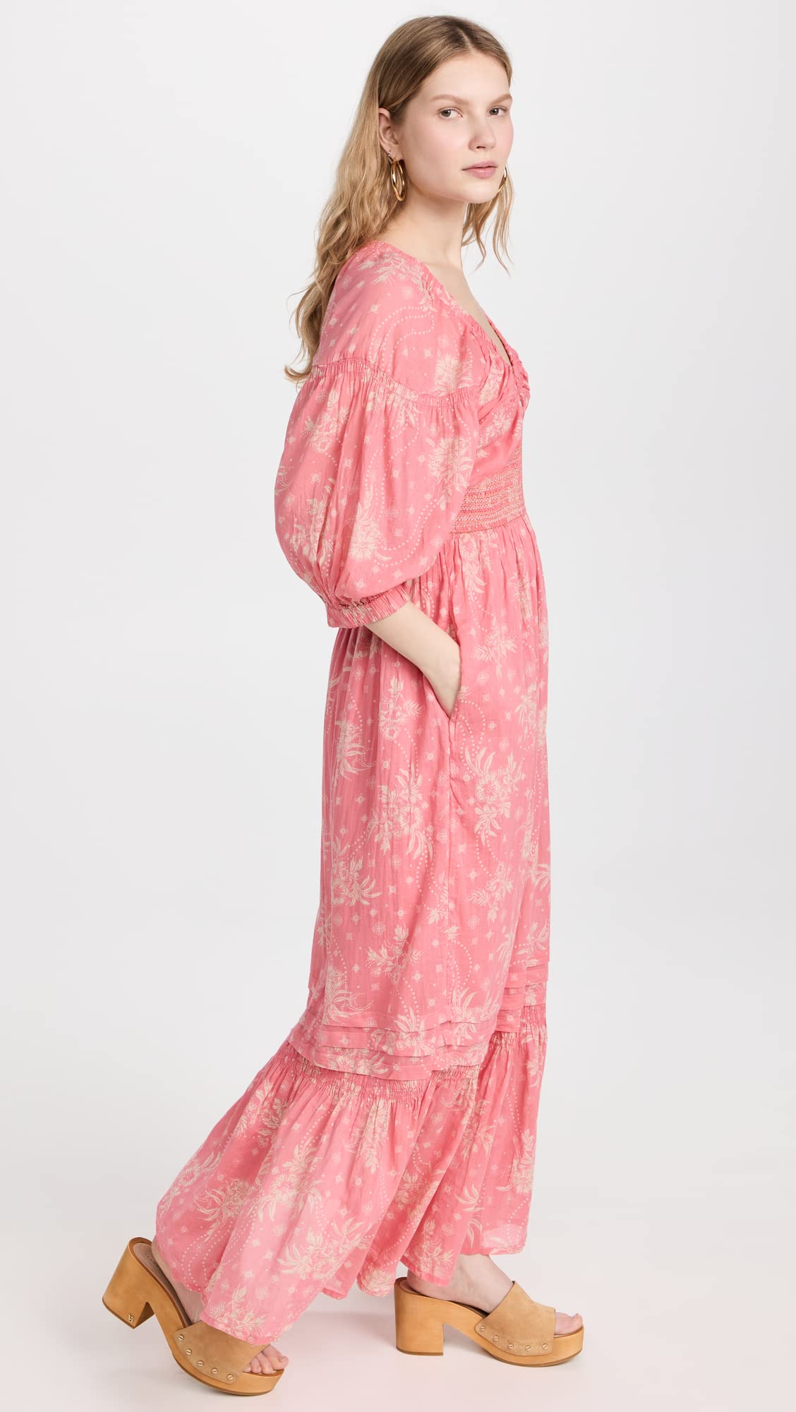 Free People Women's Golden Hour Maxi Dress - Flowy Bohemian Summer Dress with V-Neck & Long Sleeves | Perfect for Beach Vacations, Music Festivals & Date Nights