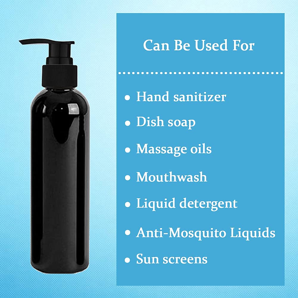 PHARCOS 5-Pack Black Pump Dispenser Bottles for Lotion, Cream, Liquid, Shampoo & Hand Soap - Leakproof Bathroom & Kitchen Organizer for Countertop Storage