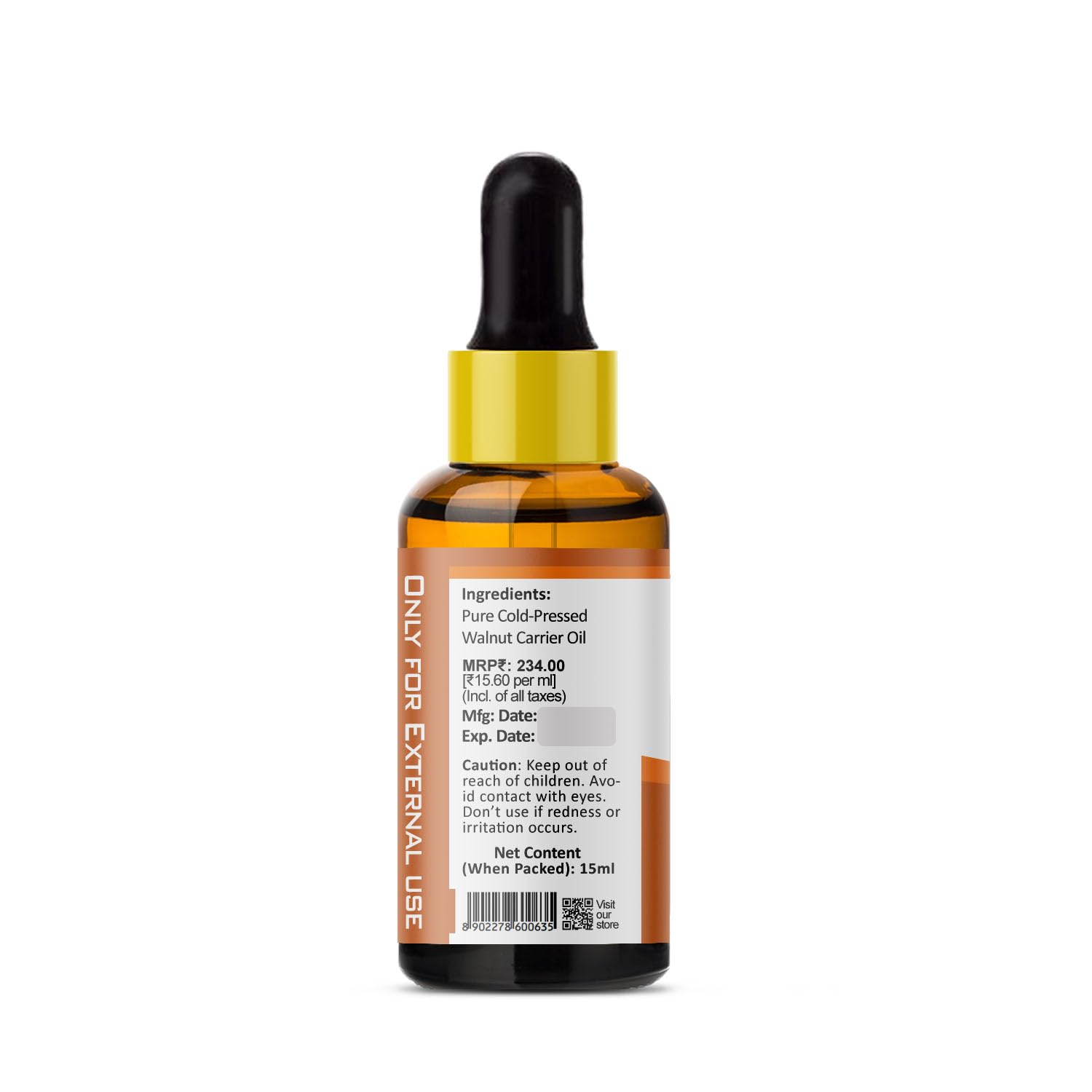 Pure Walnut Carrier Oil 15ml - Cold Pressed for Skin & Hair Care