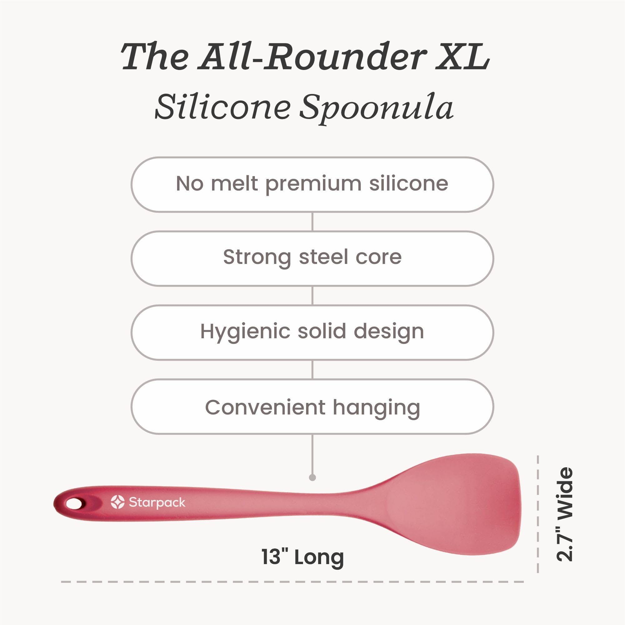 Starpack 'The All Rounder' XL Premium Silicone Spoonula Spatula - Heat Resistant to 600°F - Best Kitchen Cooking Utensil for Baking, Mixing & Serving - Non-Stick Rubber Spoon Spatula for Pots, Pans & Bowls - Perfect for Home Chefs & Bakers