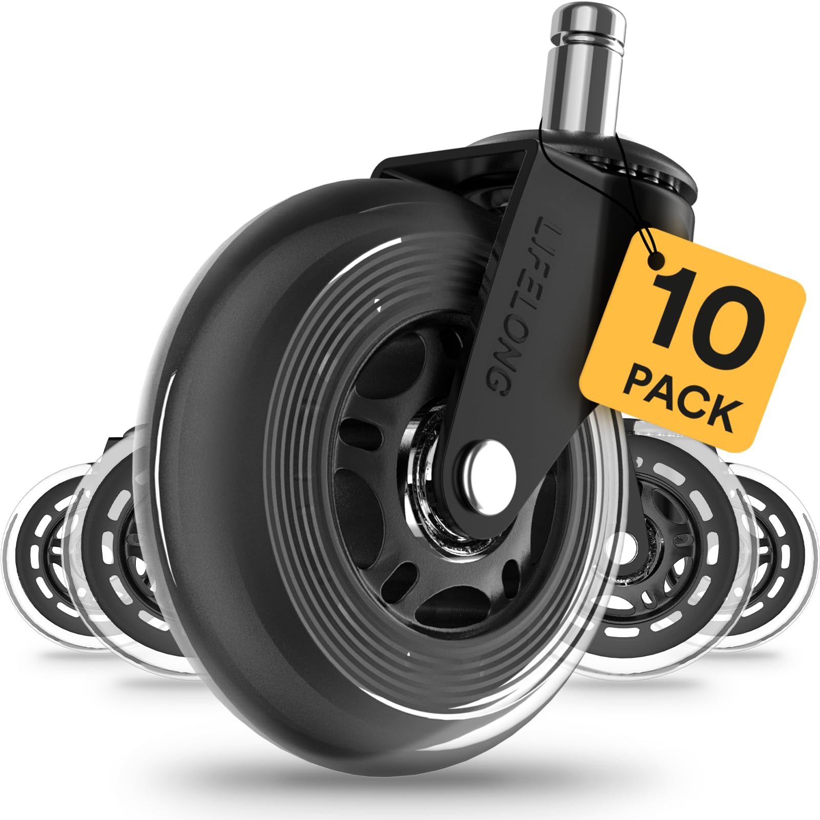 Lifelong Heavy Duty Rubber Office Chair Wheels Replacement - Set of 5 Casters for Hardwood Floors & Carpets, Fits 98% Office Chairs (10 Pack) - Perfect for Home Office, Conference Rooms & Workspaces