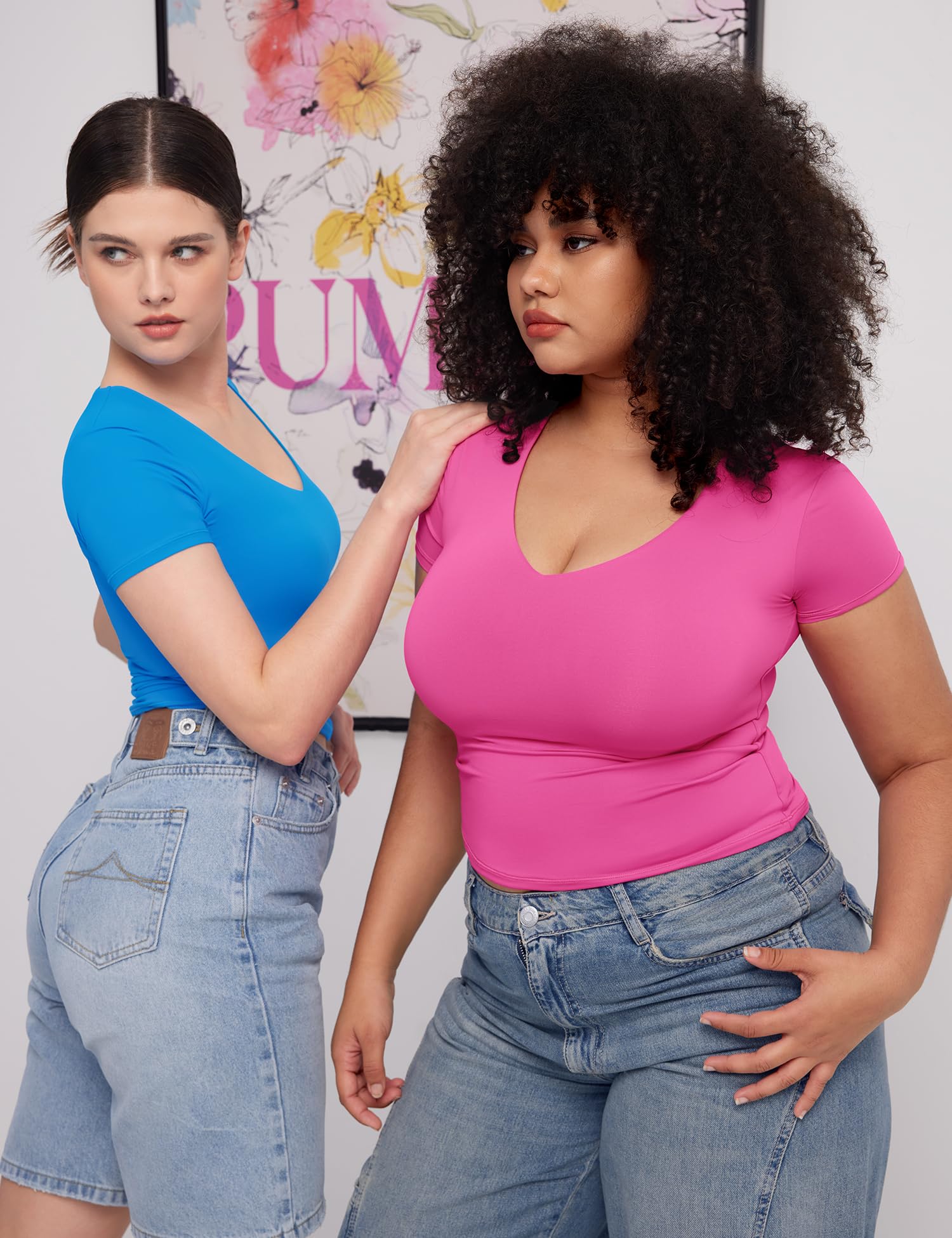PUMIEY Women's Slim Fit V Neck Short Sleeve T-Shirt - Sexy Basic Tee for Casual Wear, Date Night & Summer Outfits | Sharp Collection