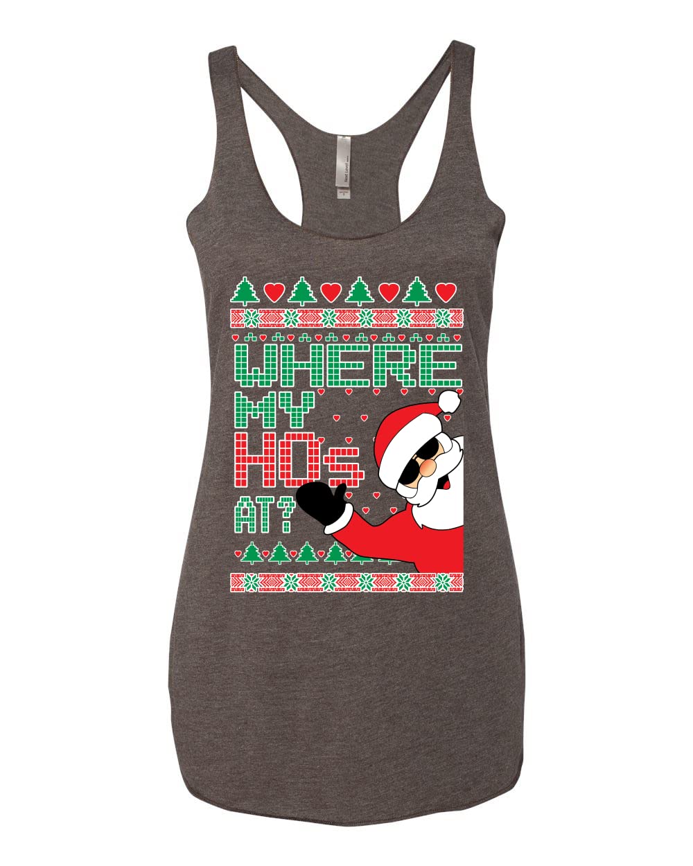 Santa Where My Hos at Christmas Tri-Blend Racerback Tank Top - Funny Holiday Women's T-Shirt for Parties & Gifts