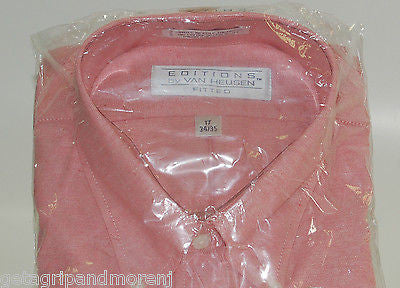 Van Heusen Men's Light Pink Dress Shirt Slim Fit 17 34/35 - Formal Office Wear & Business Attire