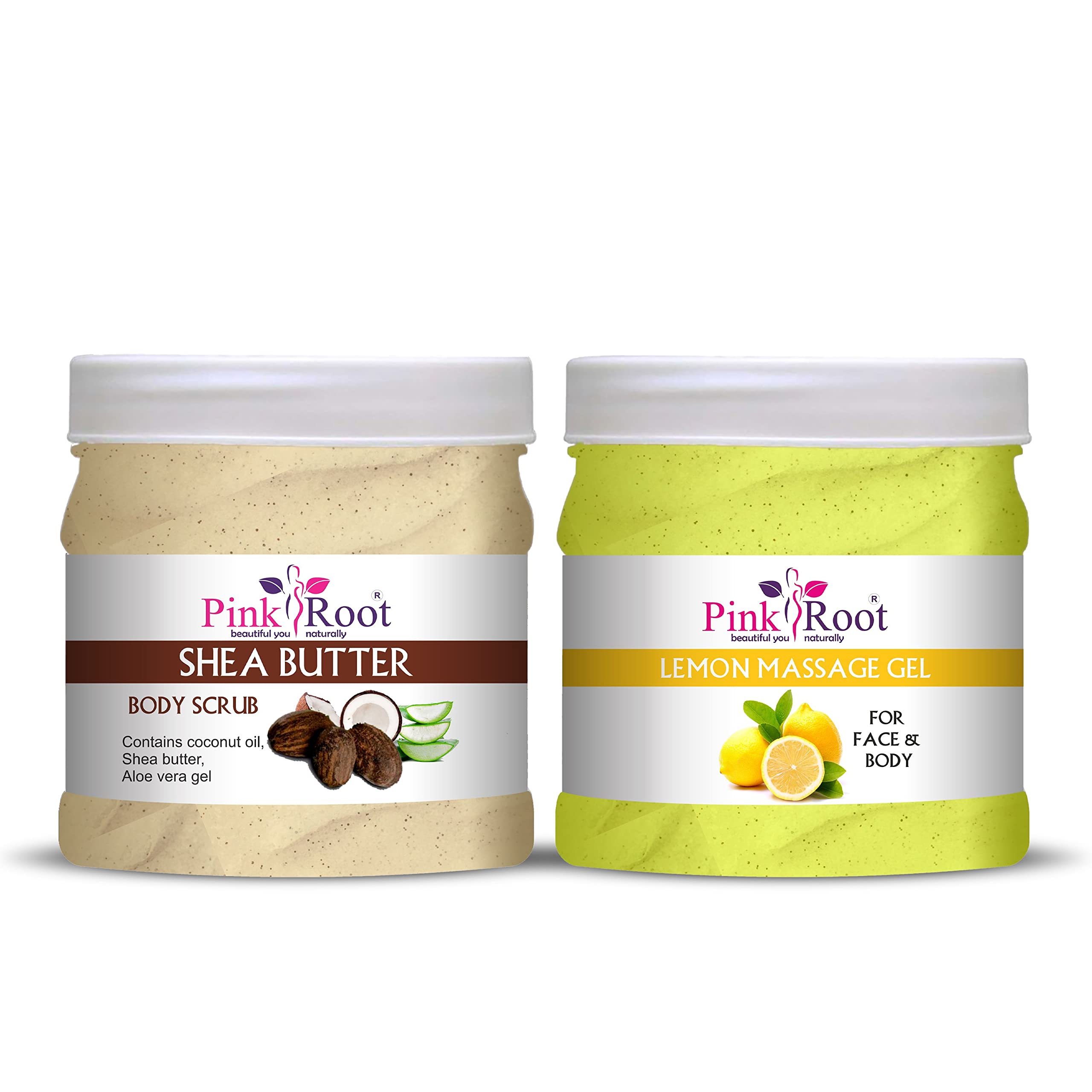 Pink Root Lemon Massage Gel with Shea Butter Scrub - 500ml Set for Relaxation & Skin Care | Perfect for Spa, Home Massage & Body Exfoliation