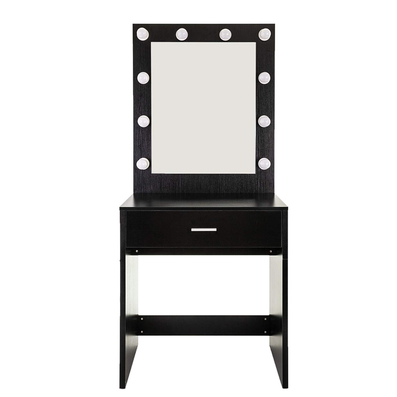 HGPZ Light Cannon Large Mirror Single Drawer Dressing Table Black - Perfect for Bedroom Vanity, Makeup Station & Home Decor