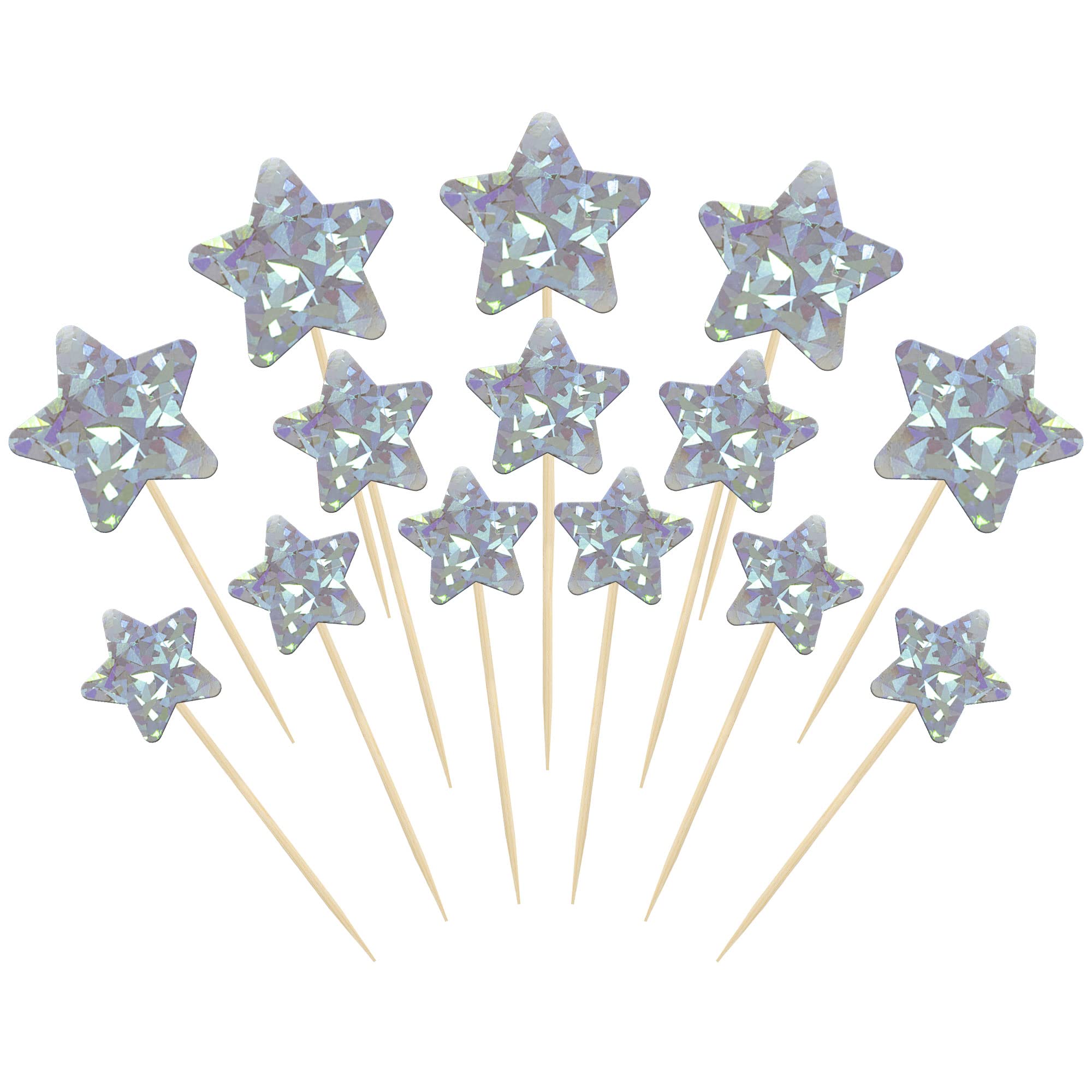42Pcs Silver Star Cupcake Toppers - Twinkle Star Cake Decorations for Wedding, Engagement, Baby Shower & Birthday Parties (Mixed Sizes, Laser Cut) | Perfect for DIY Dessert Decor and Special Event Celebrations