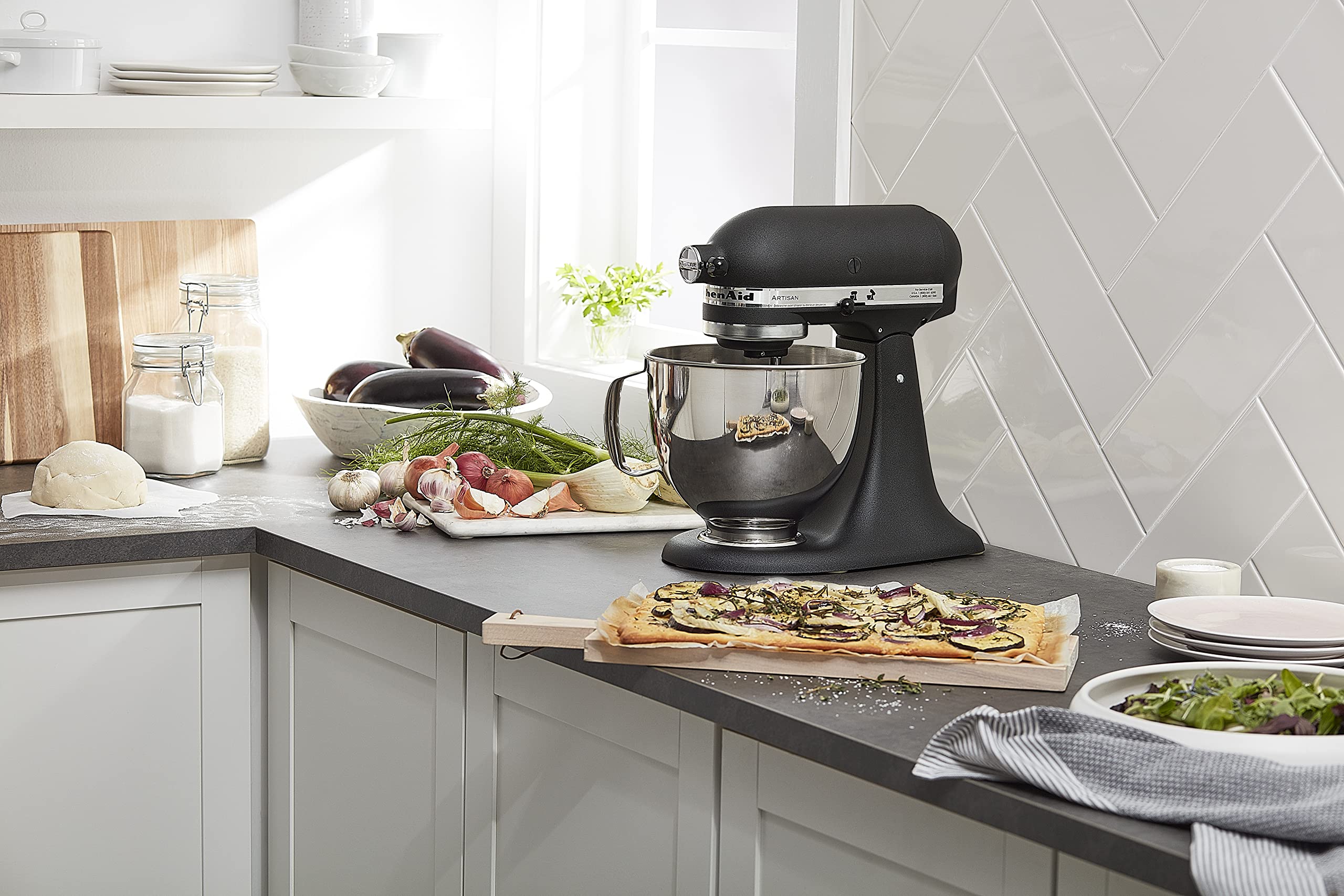 KitchenAid KSM150PSBK Artisan 5 Quart Stand Mixer - Cast Iron Construction - Perfect for Baking, Mixing Dough & Whipping Cream - Home & Professional Kitchen Use