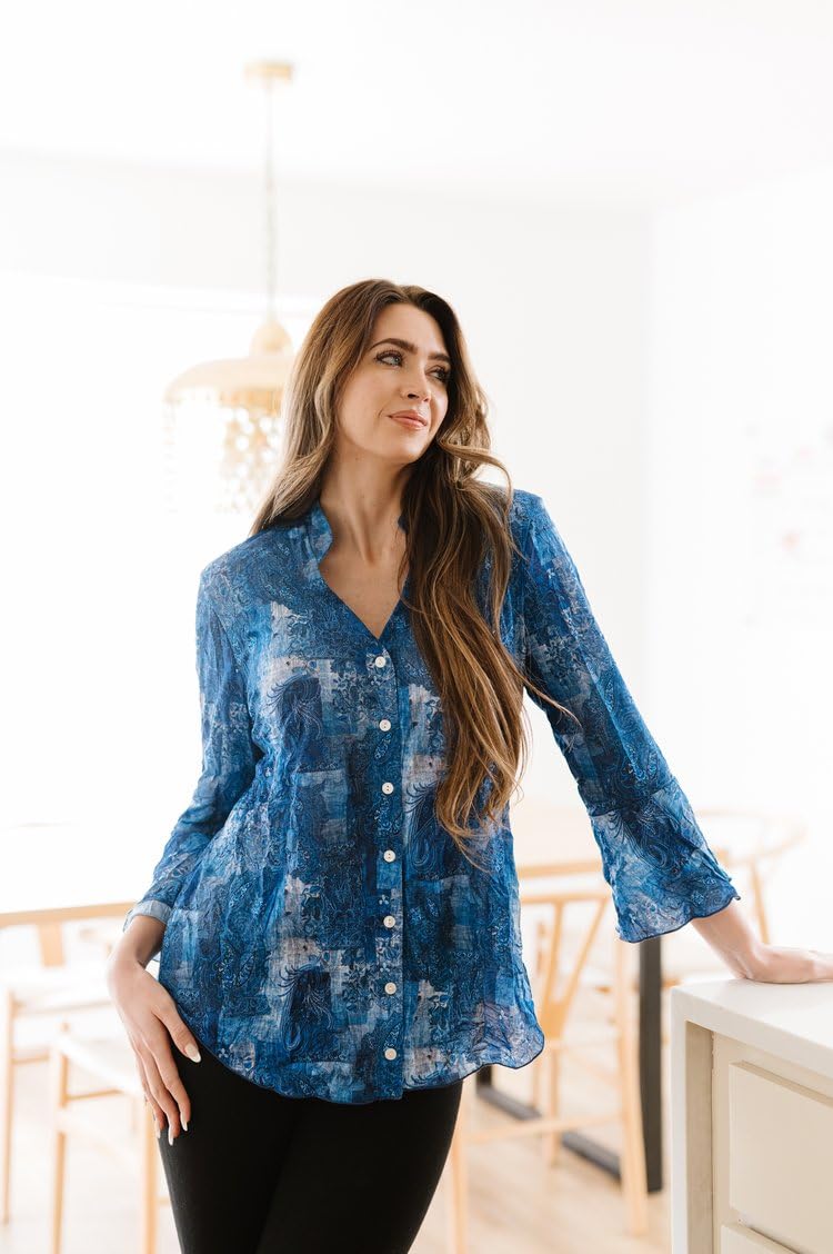 Stylish Printed Crinkle Mesh Blouse for Women - Designer Hand-Finished Tops | Perfect for Office Wear, Date Nights & Special Occasions