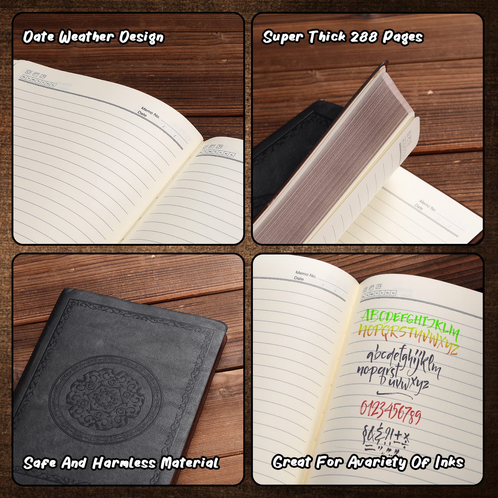 Vintage Leather Journal Notebook - 300 Pages Softcover Lined Writing Notebook for Women & Men, 5.7