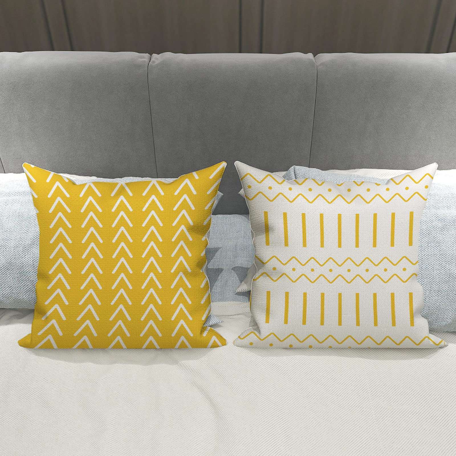 YCOLL 20x20 Inch Linen Pillow Covers Set of 4 - Modern Decorative Throw Pillow Covers for Sofa, Couch, Bed & Car - Breathable Outdoor/Indoor Use - Yellow Home Decor Accent for Living Room, Patio & Travel