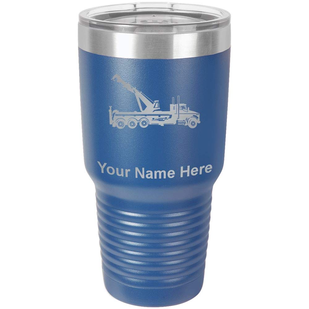 LaserGram 30oz Vacuum Insulated Stainless Steel Tumbler Mug with Tow Truck Wrecker Design - Personalized Engraving, Leakproof Lid, Keeps Drinks Hot/Cold for 24 Hours - Perfect for Coffee, Tea, Water - Great Gift for Truck Drivers & Construction Workers (Dark Blue)