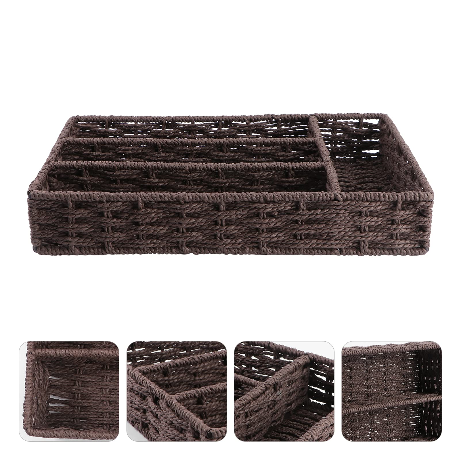 Cabilock Natural Wicker Flatware Basket Organizer with Dividers - Kitchen Utensil Drawer Tray for Cutlery & Serving - Perfect for Dining Room, Kitchen Storage & Entertaining