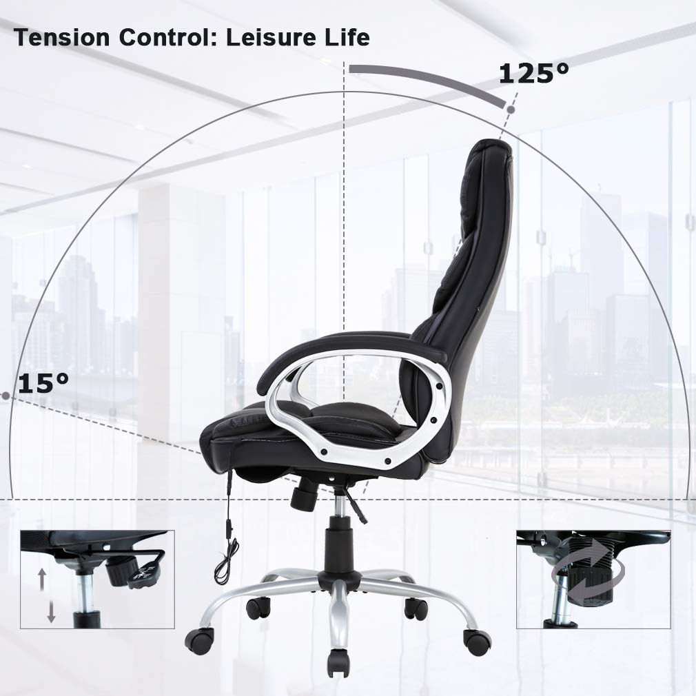 Ergonomic Office Chair with Lumbar Support & Headrest - High Back PU Leather Executive Desk Chair with Adjustable Armrests & Swivel Wheels - Comfortable Computer Task Chair for Home Office, Adults & Women - Perfect for Long Work Hours & Video Conferencing (Black)