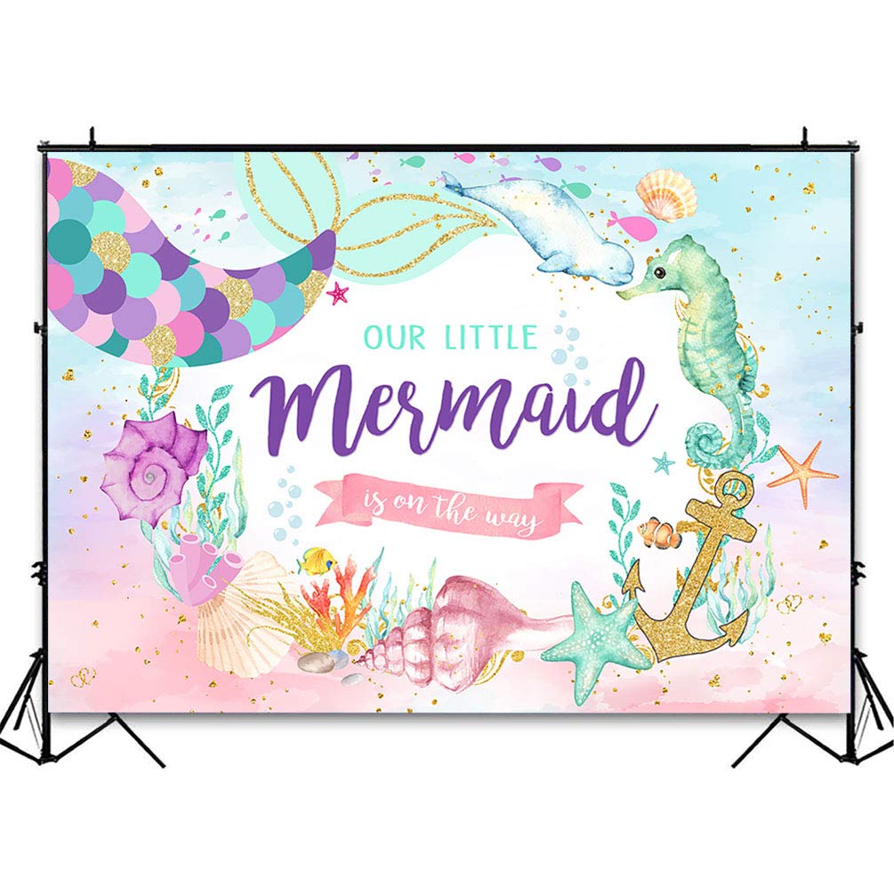 7x5ft Mermaid Baby Shower Backdrop - Underwater Sea Theme Photography Background with Mermaid Tail Design for Girl's Birthday Party Decor, Cake Table Banner - Perfect for Baby Showers, Gender Reveals & Themed Celebrations