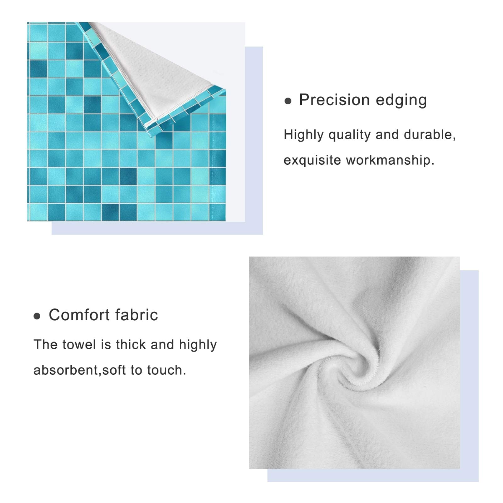 ALAZA 3-Piece Turquoise Teal Blue Bath Towel Set - Soft Hand Towel, Washcloth & Face Towel for Guest Bathroom, Kitchen & Spa Decor | Quick-Drying & Absorbent Cotton Towels for Home, Hotel & Beach Use