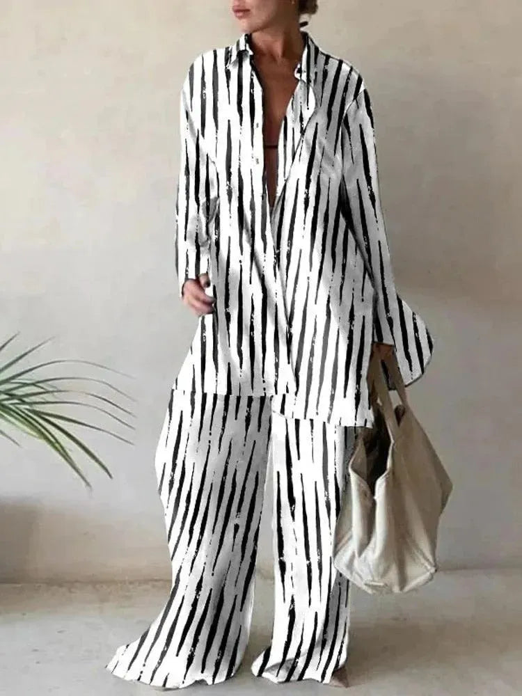 Stylish Geometric Print Two Piece Pants Set for Women - Trendy Lounge & Casual Outfit for Everyday Wear