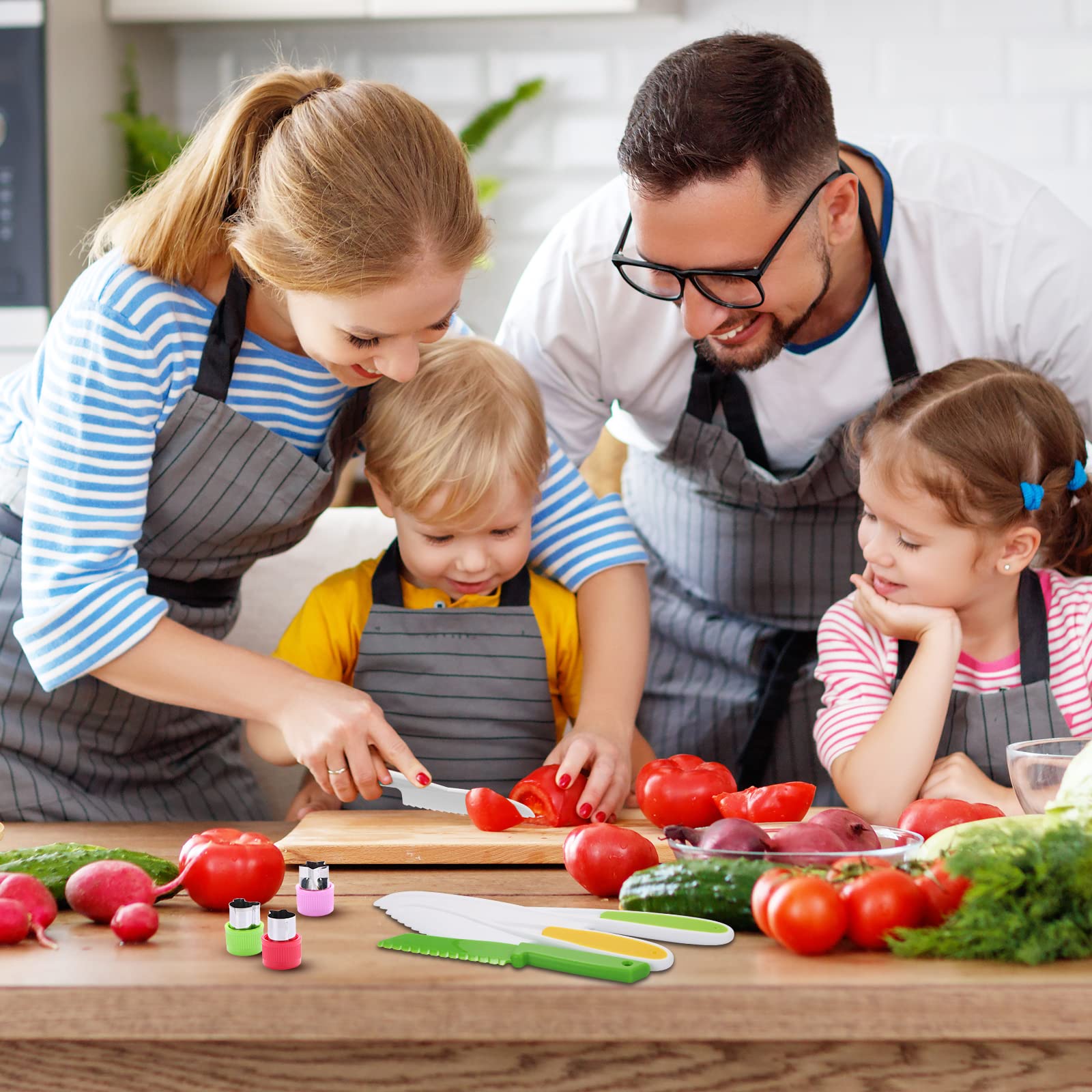 11-Piece Kids Kitchen Knife Set - Wooden Safe Knives for Real Cooking with Serrated Edges | Toddler Cooking Utensils & Tools | Includes Plastic Knife, Potato Slicers & Cutting Board | Perfect for Early Cooking Lessons & Family Meal Prep
