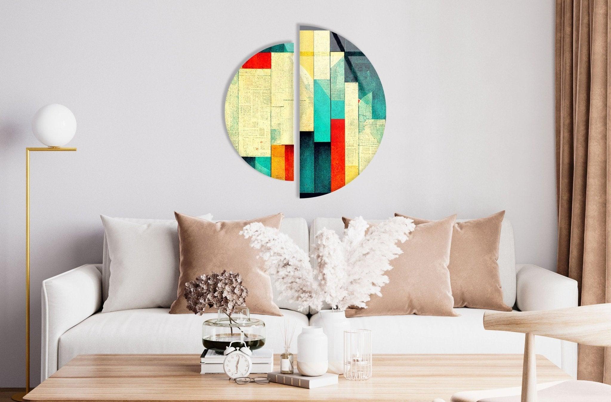 Abstract Beige Glass Wall Art Set of 2 - Modern Home Decor for Living Room, Bedroom & Office - Handcrafted Contemporary Artwork for Interior Design