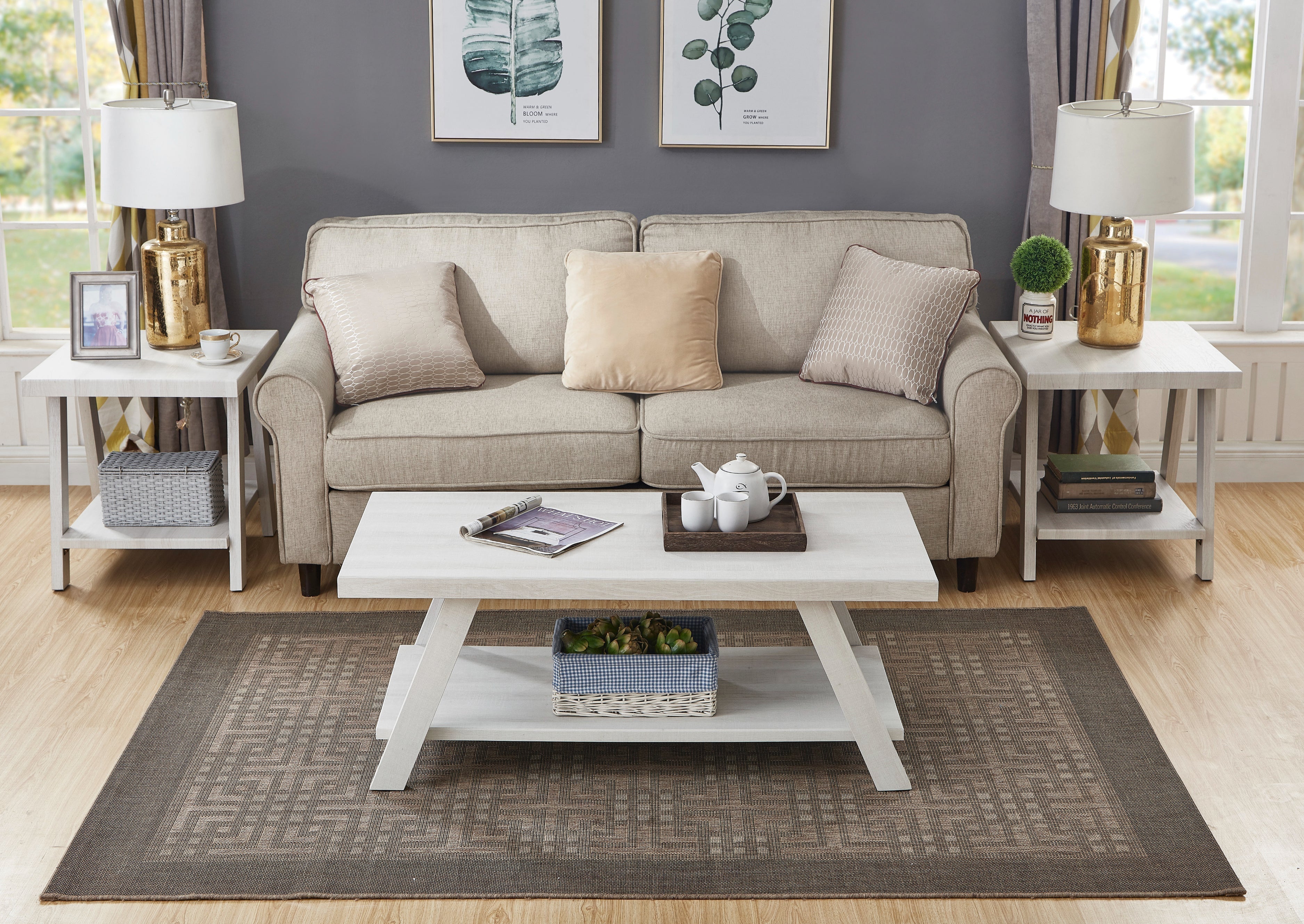 Roundhill Furniture Athens Contemporary 3-Piece Coffee Table Set with Storage - Modern Living Room Furniture for Small Spaces, Home Decor & Organization