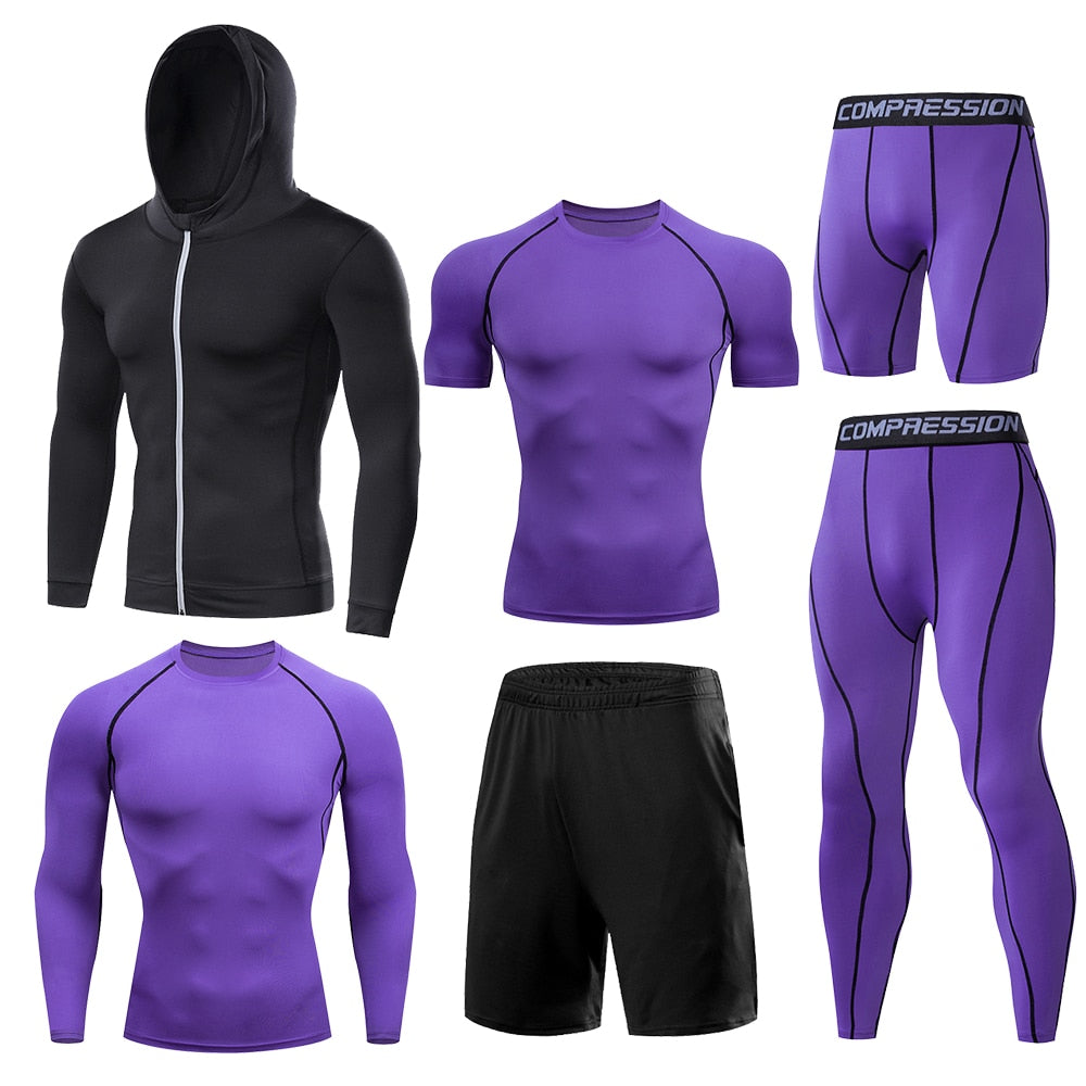 6-Piece Men's Dry Fit Training Sportswear Set - Gym Compression Suit, Jogging Tight Fitness Clothes for Men - Perfect for Workouts, Running & Active Lifestyle